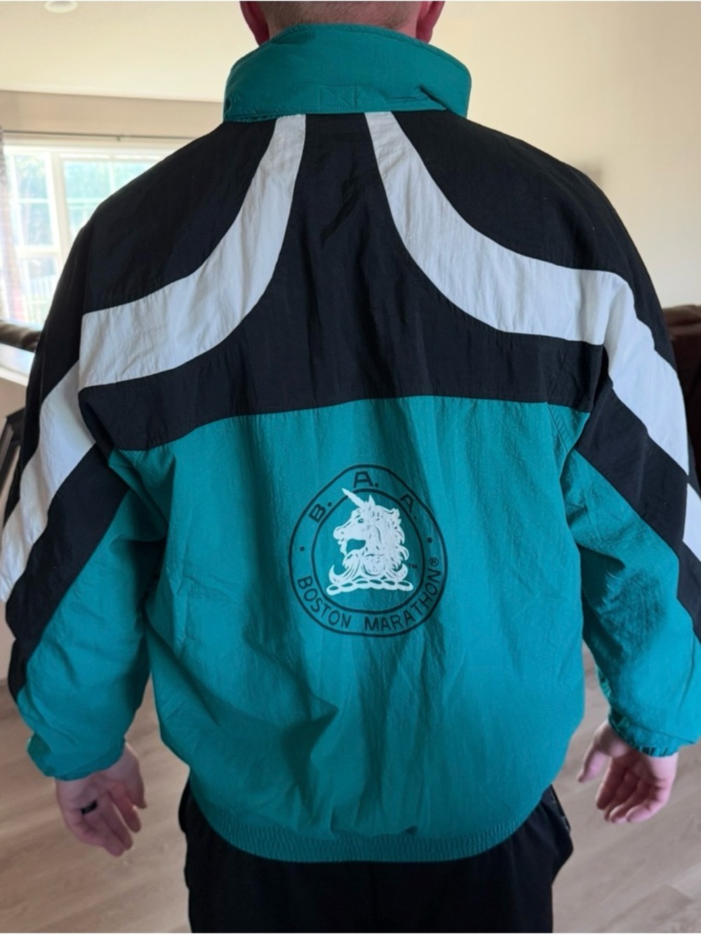 Vintage Reebok Boston Marathon Teal & Black Windbreaker Jacket